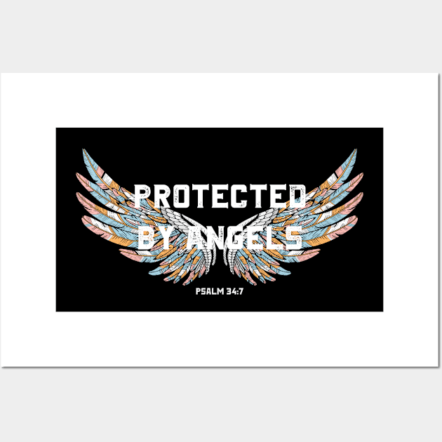 Protected By Angels, Psalm 34:7, Bible Verse, Christian Wall Art by ChristianLifeApparel